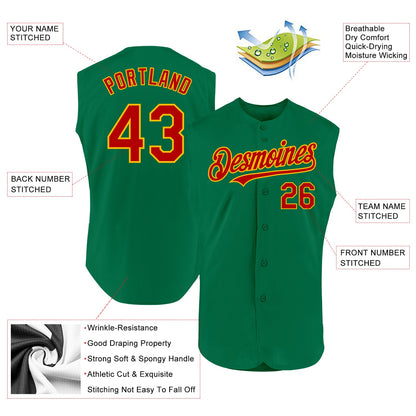 Custom Kelly Green Red-Gold Authentic Sleeveless Baseball Jersey - Sky-Custom