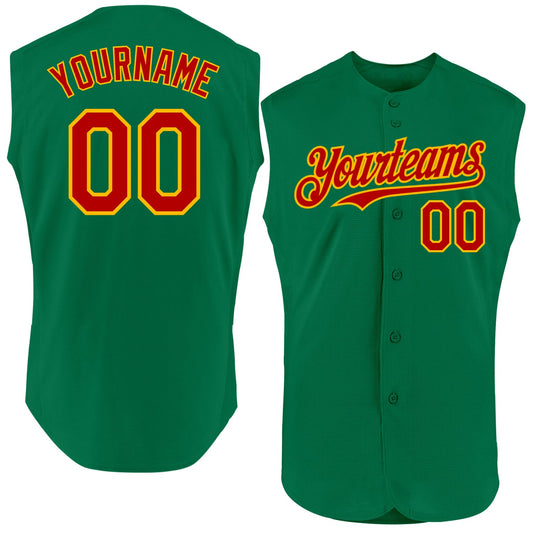 Custom Kelly Green Red-Gold Authentic Sleeveless Baseball Jersey - Sky-Custom