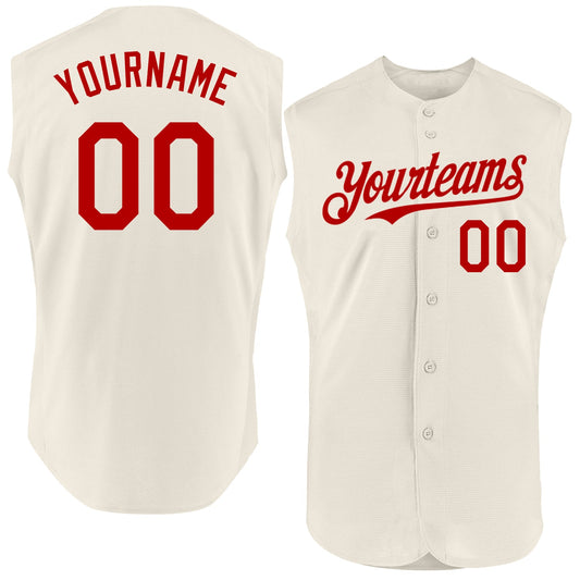 Custom Cream Red Authentic Sleeveless Baseball Jersey - Sky-Custom