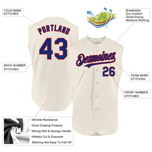 Custom Cream Royal-Red Authentic Sleeveless Baseball Jersey - Sky-Custom