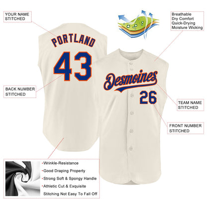 Custom Cream Royal-Orange Authentic Sleeveless Baseball Jersey - Sky-Custom