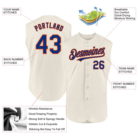 Custom Cream Royal-Orange Authentic Sleeveless Baseball Jersey - Sky-Custom