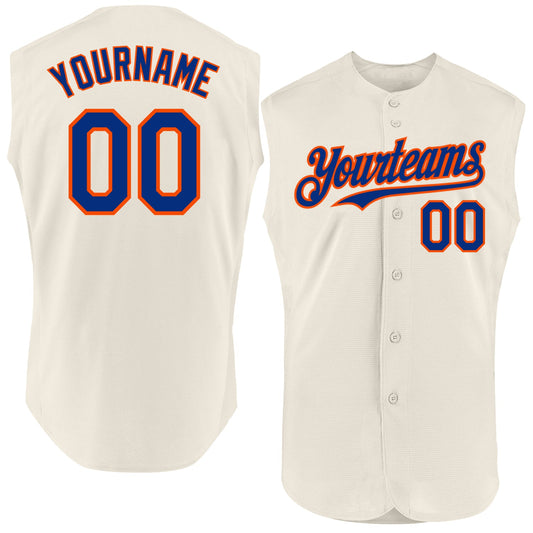 Custom Cream Royal-Orange Authentic Sleeveless Baseball Jersey - Sky-Custom
