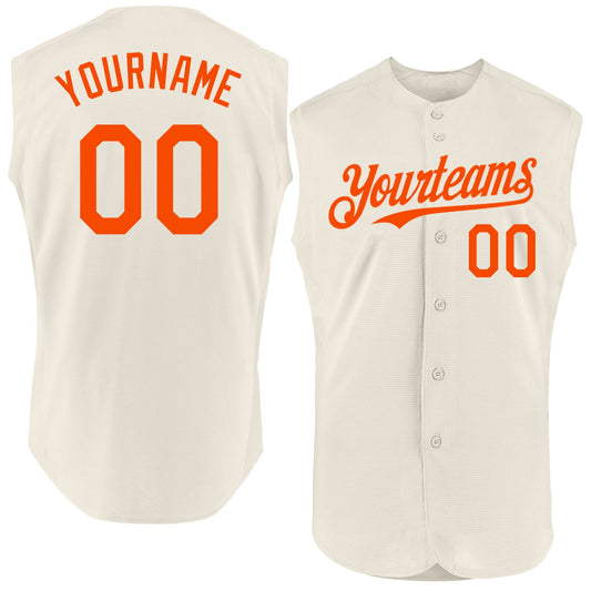 Custom Cream Orange Authentic Sleeveless Baseball Jersey - Sky-Custom
