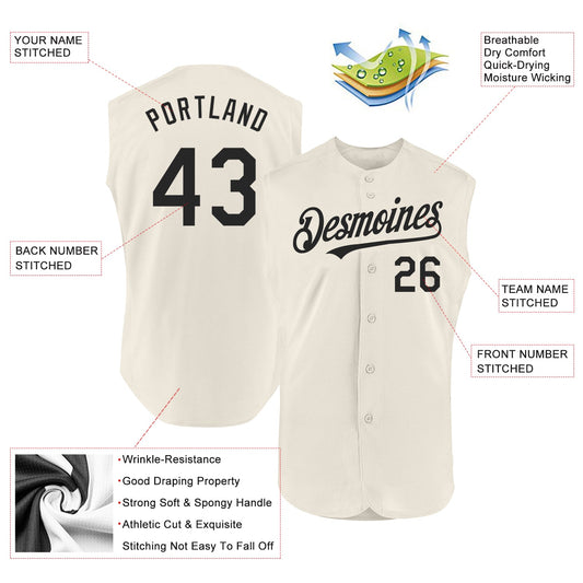 Custom Cream Black Authentic Sleeveless Baseball Jersey - Sky-Custom