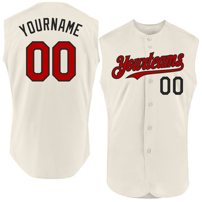Custom Cream Red-Black Authentic Sleeveless Baseball Jersey - Sky-Custom