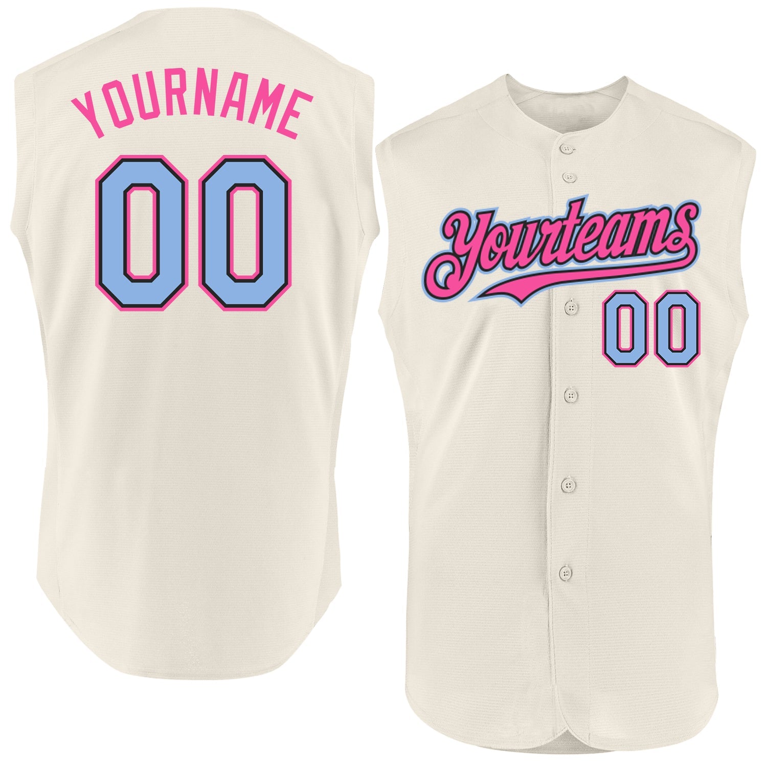 Custom Cream Light Blue Black-Pink Authentic Sleeveless Baseball Jersey - Sky-Custom