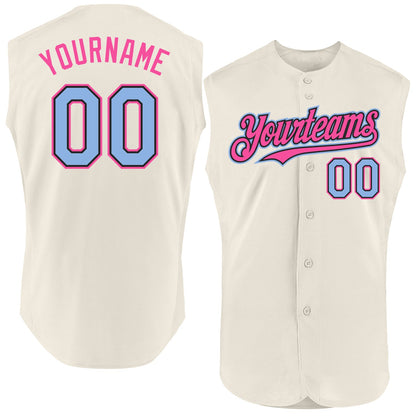 Custom Cream Light Blue Black-Pink Authentic Sleeveless Baseball Jersey - Sky-Custom