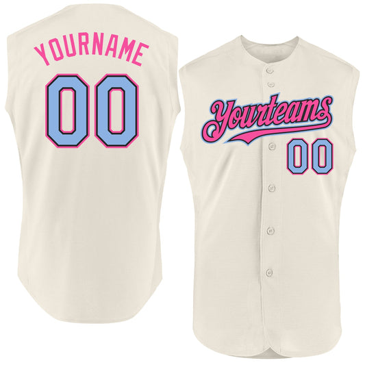 Custom Cream Light Blue Black-Pink Authentic Sleeveless Baseball Jersey - Sky-Custom