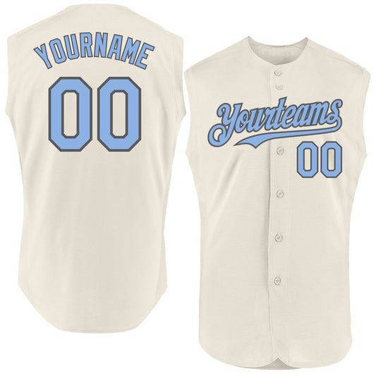 Custom Cream Light Blue-Steel Gray Authentic Sleeveless Baseball Jersey - Sky-Custom