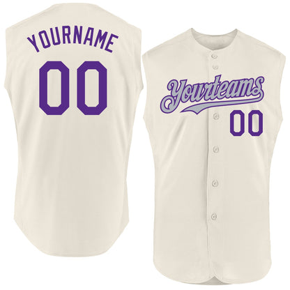 Custom Cream Purple-Gray Authentic Sleeveless Baseball Jersey - Sky-Custom