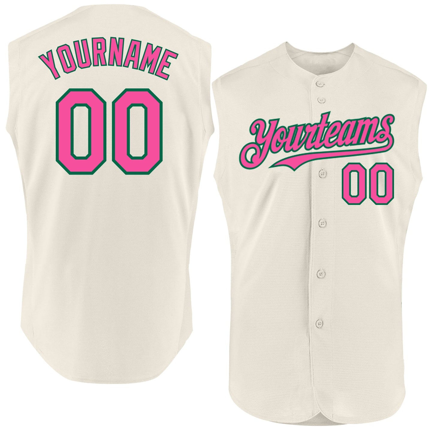 Custom Cream Pink-Kelly Green Authentic Sleeveless Baseball Jersey - Sky-Custom