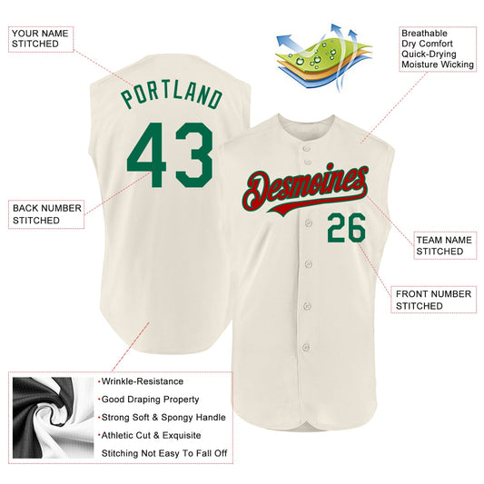 Custom Cream Kelly Green-Red Authentic Sleeveless Baseball Jersey - Sky-Custom