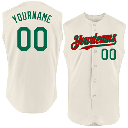 Custom Cream Kelly Green-Red Authentic Sleeveless Baseball Jersey - Sky-Custom