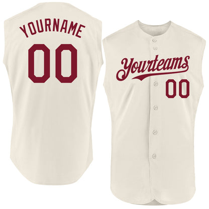 Custom Cream Crimson Authentic Sleeveless Baseball Jersey - Sky-Custom
