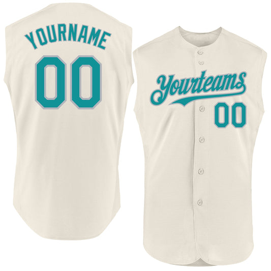 Custom Cream Teal-Gray Authentic Sleeveless Baseball Jersey - Sky-Custom