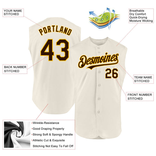 Custom Cream Brown-Gold Authentic Sleeveless Baseball Jersey - Sky-Custom