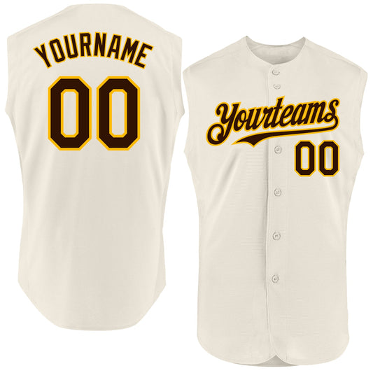 Custom Cream Brown-Gold Authentic Sleeveless Baseball Jersey - Sky-Custom