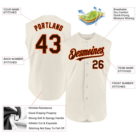 Custom Cream Brown-Orange Authentic Sleeveless Baseball Jersey - Sky-Custom