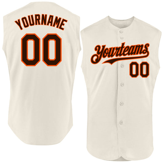 Custom Cream Brown-Orange Authentic Sleeveless Baseball Jersey - Sky-Custom