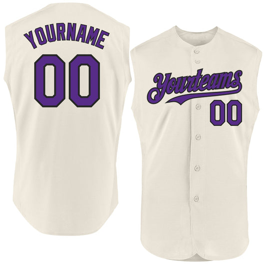 Custom Cream Purple-Black Authentic Sleeveless Baseball Jersey - Sky-Custom
