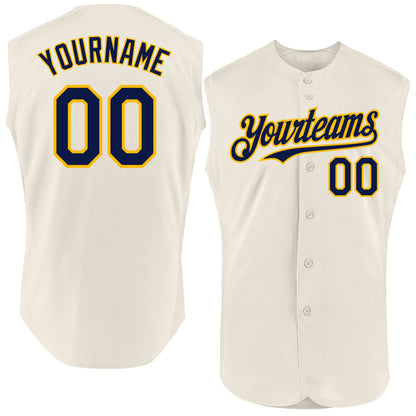 Custom Cream Navy-Gold Authentic Sleeveless Baseball Jersey - Sky-Custom