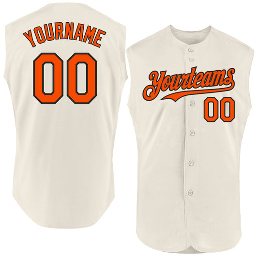 Custom Cream Orange-Black Authentic Sleeveless Baseball Jersey - Sky-Custom