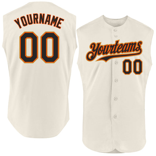 Custom Cream Black Orange-Old Gold Authentic Sleeveless Baseball Jersey - Sky-Custom