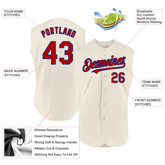 Custom Cream Red-Royal Authentic Sleeveless Baseball Jersey - Sky-Custom