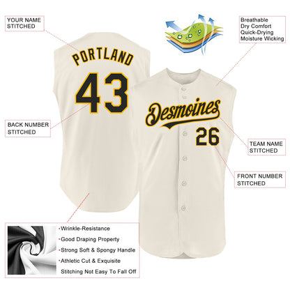 Custom Cream Black-Gold Authentic Sleeveless Baseball Jersey - Sky-Custom