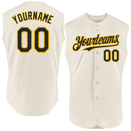 Custom Cream Black-Gold Authentic Sleeveless Baseball Jersey - Sky-Custom