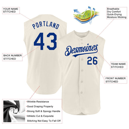 Custom Cream Royal Authentic Sleeveless Baseball Jersey - Sky-Custom