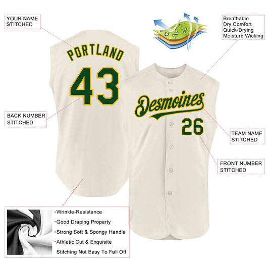 Custom Cream Green-Gold Authentic Sleeveless Baseball Jersey - Sky-Custom