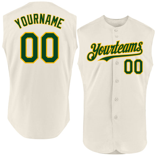 Custom Cream Green-Gold Authentic Sleeveless Baseball Jersey - Sky-Custom