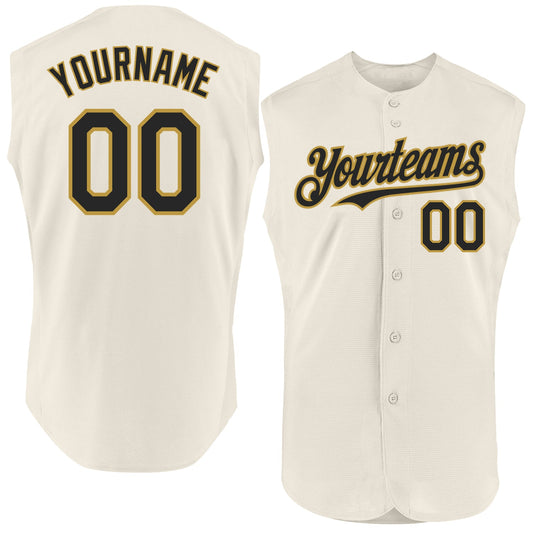 Custom Cream Black-Old Gold Authentic Sleeveless Baseball Jersey - Sky-Custom