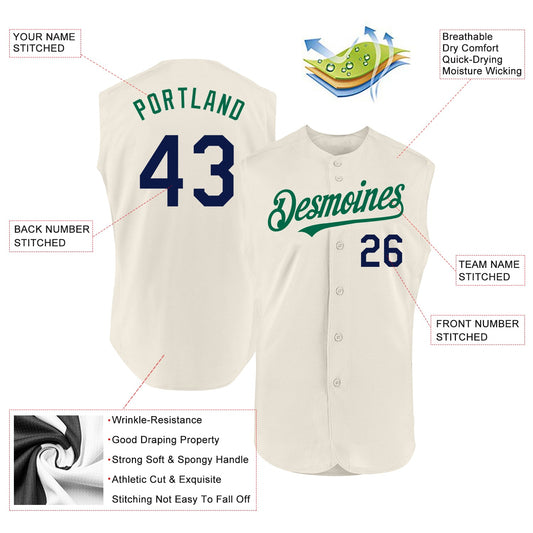 Custom Cream Navy-Kelly Green Authentic Sleeveless Baseball Jersey - Sky-Custom