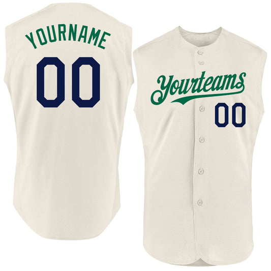 Custom Cream Navy-Kelly Green Authentic Sleeveless Baseball Jersey - Sky-Custom