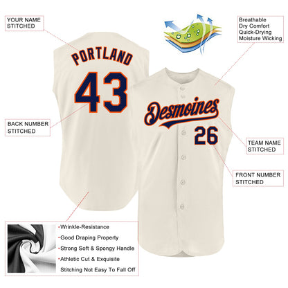 Custom Cream Navy-Orange Authentic Sleeveless Baseball Jersey - Sky-Custom