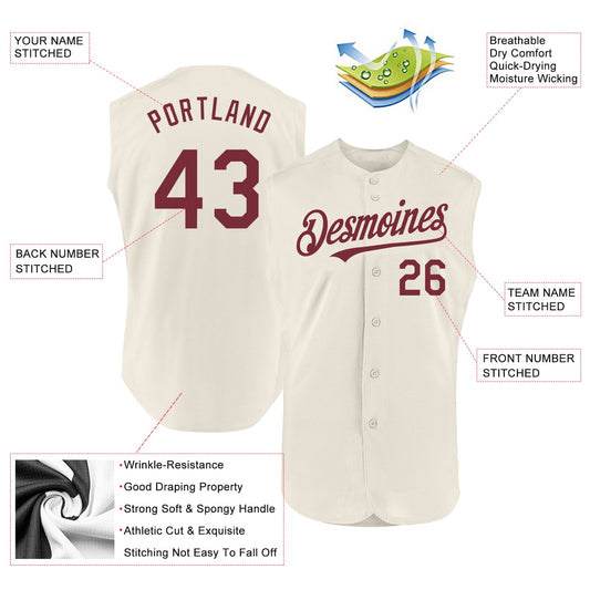 Custom Cream Burgundy Authentic Sleeveless Baseball Jersey - Sky-Custom