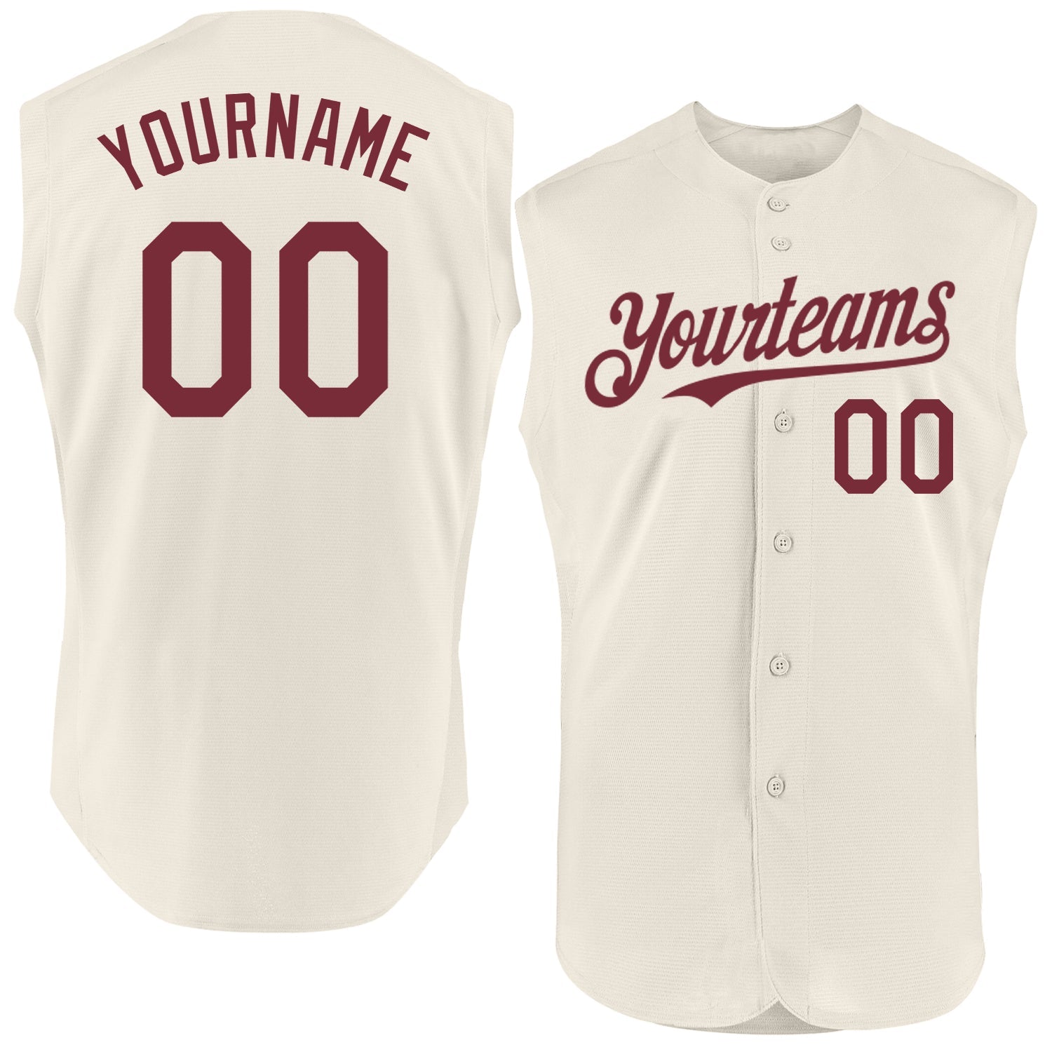 Custom Cream Burgundy Authentic Sleeveless Baseball Jersey - Sky-Custom