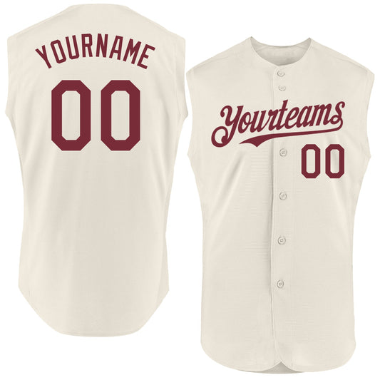 Custom Cream Burgundy Authentic Sleeveless Baseball Jersey - Sky-Custom