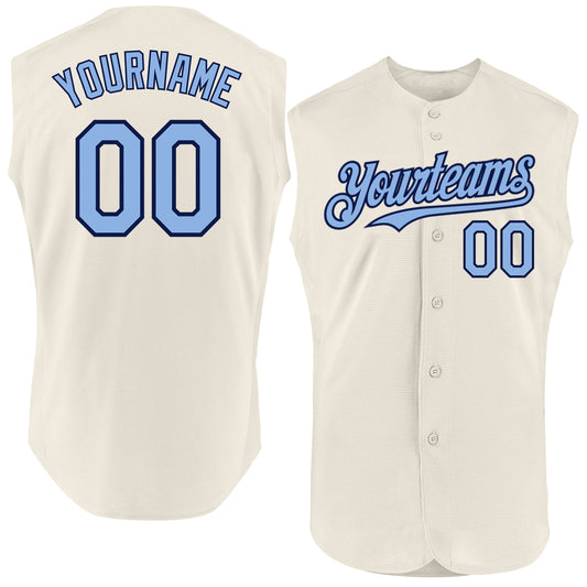 Custom Cream Light Blue-Navy Authentic Sleeveless Baseball Jersey - Sky-Custom