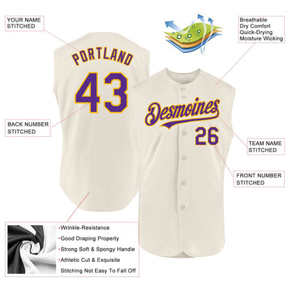 Custom Cream Purple-Gold Authentic Sleeveless Baseball Jersey - Sky-Custom
