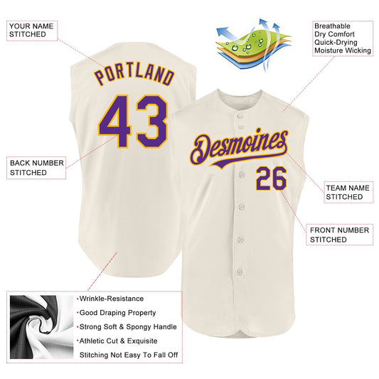 Custom Cream Purple-Gold Authentic Sleeveless Baseball Jersey - Sky-Custom