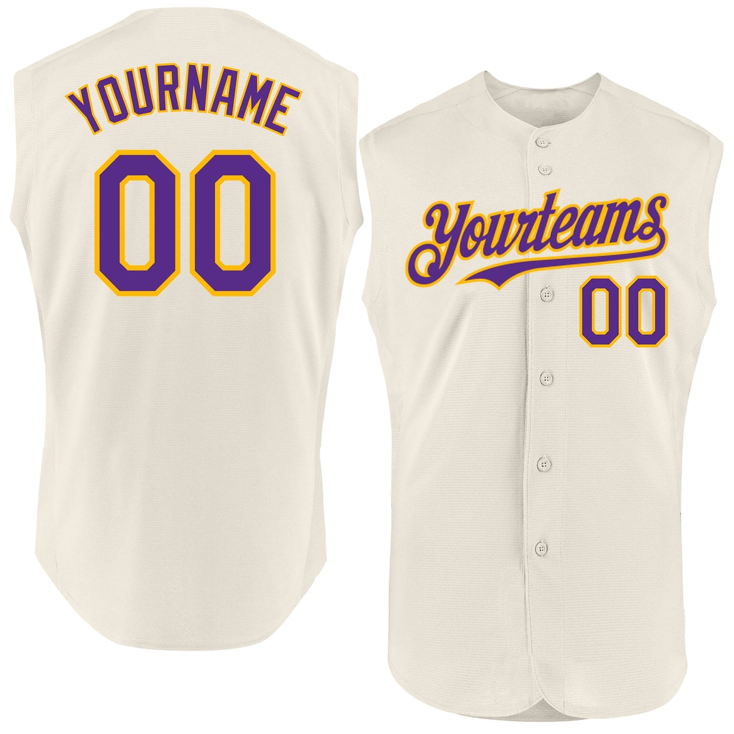 Custom Cream Purple-Gold Authentic Sleeveless Baseball Jersey - Sky-Custom