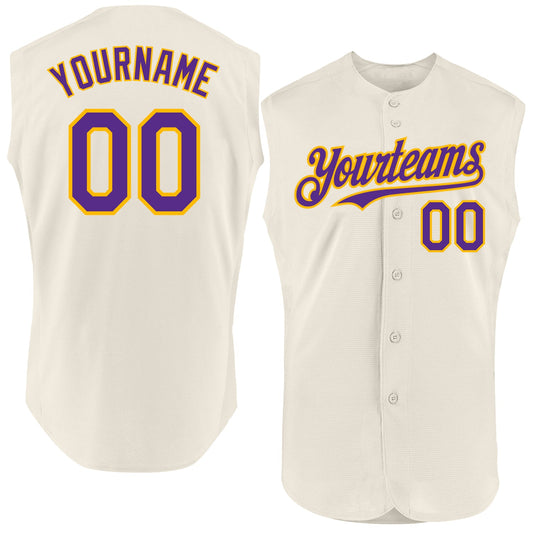 Custom Cream Purple-Gold Authentic Sleeveless Baseball Jersey - Sky-Custom