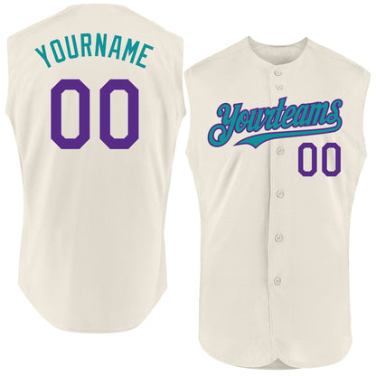 Custom Cream Purple-Teal Authentic Sleeveless Baseball Jersey - Sky-Custom