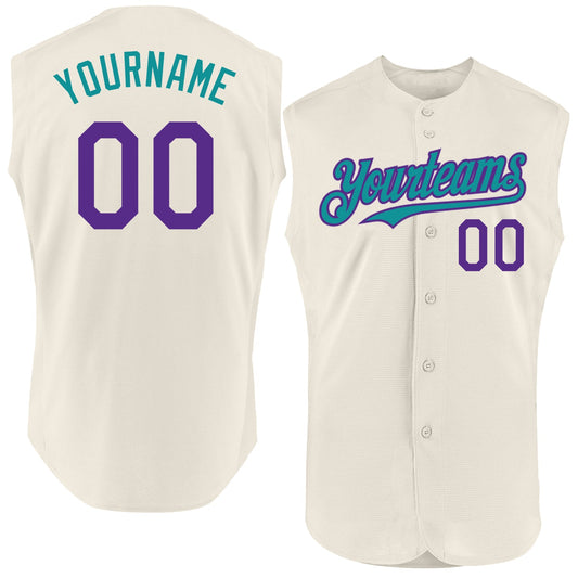Custom Cream Purple-Teal Authentic Sleeveless Baseball Jersey - Sky-Custom