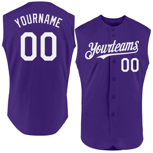 Custom Purple White Authentic Sleeveless Baseball Jersey - Sky-Custom