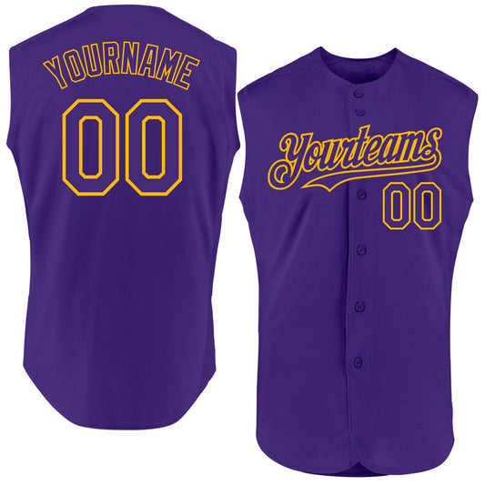Custom Purple Gold Authentic Sleeveless Baseball Jersey - Sky-Custom